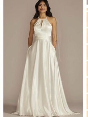 Ivory Halter Satin A-Line Dress